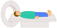 PET-CT装置に患者さんが寝ている図